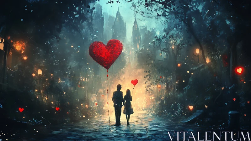 Two Hearts Dancing in the Rain Beneath a Glowing City