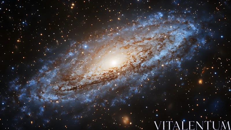 Spiral galaxy glows against dense starfield in deep space