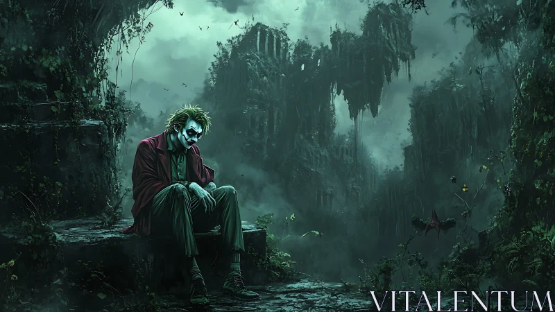 Clown-faced loner broods in eerie overgrown canyon ruins.