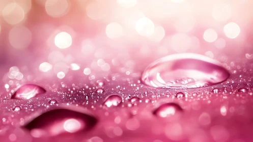 Blushing dew orbs drifting across a sparkling pink dawn.