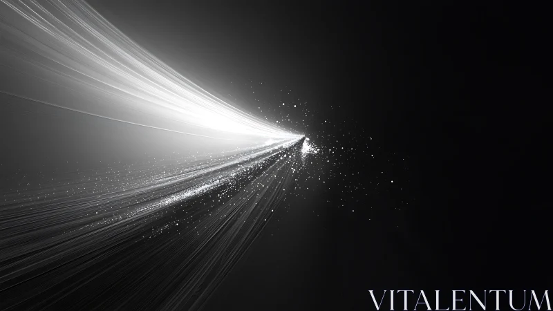 White light stream cuts black void with radiant particles.