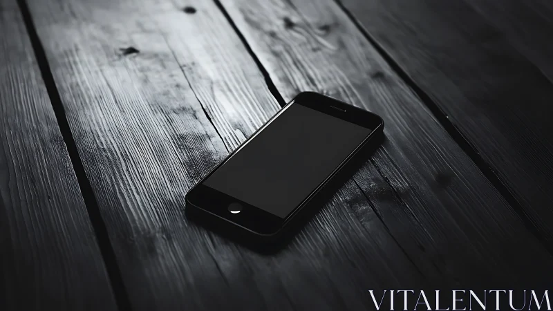 Smartphone Positioned on Weathered Wooden Surface with Atmospheric Lighting.