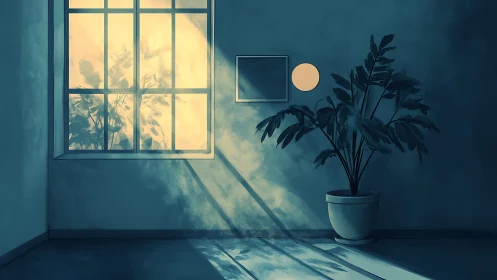Soft morning light pours through the window onto a calm plant