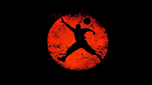 Silhouette of basketball player over distressed red circle.