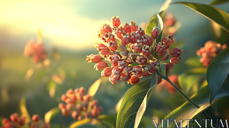 Backlit Milkweed Blossoms in Golden Hour Light.