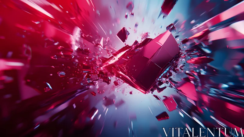 Exploding Red Crystal Shards in Dynamic Abstract Digital Art.