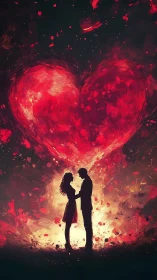 Silhouetted Couple Beneath Burning Heart Light
