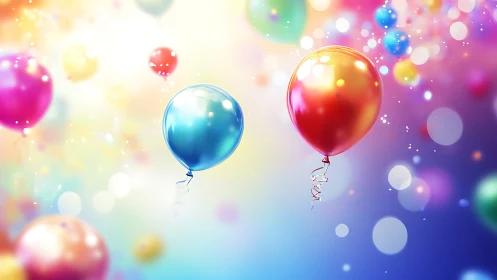 Colorful Balloons Suspended in Soft Focus Field.