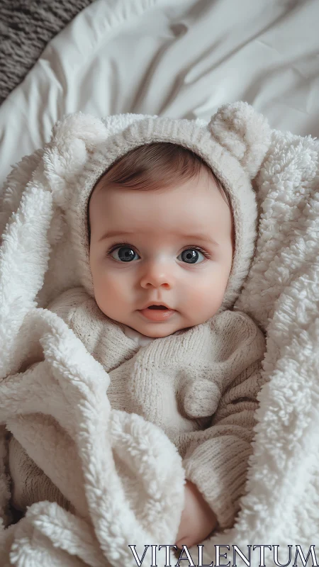 Infant portrait showcasing high-resolution digital rendering with soft textural detail and centered 