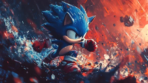 Blue speedster in explosive, high-energy dash through debris