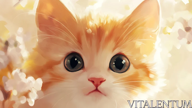 Orange and white cat with large dark eyes in digital portrait.