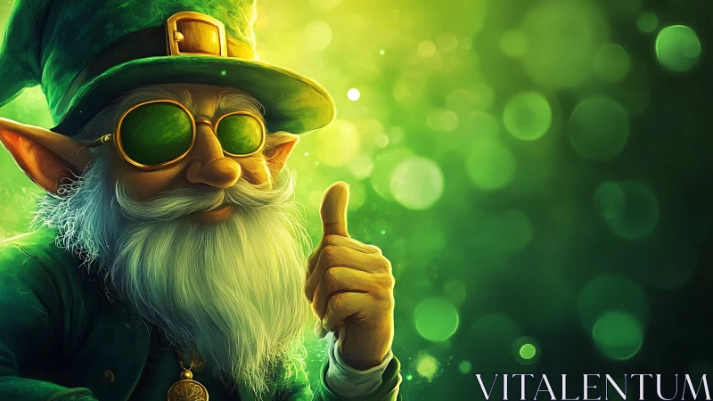 Emerald cool leprechaun giving a glowing thumbs up blessing.