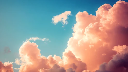 Dramatic pink clouds against blue sky in vibrant digital style.
