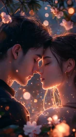 Luminescent Embrace: Digital Romance with Neon Lighting.