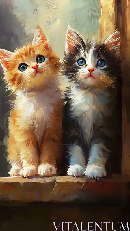 Two Fluffy Kittens: Orange and Calico Rendered in Oil Paint