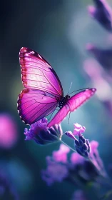 Violet daydream butterfly poised on twilight blossoms.