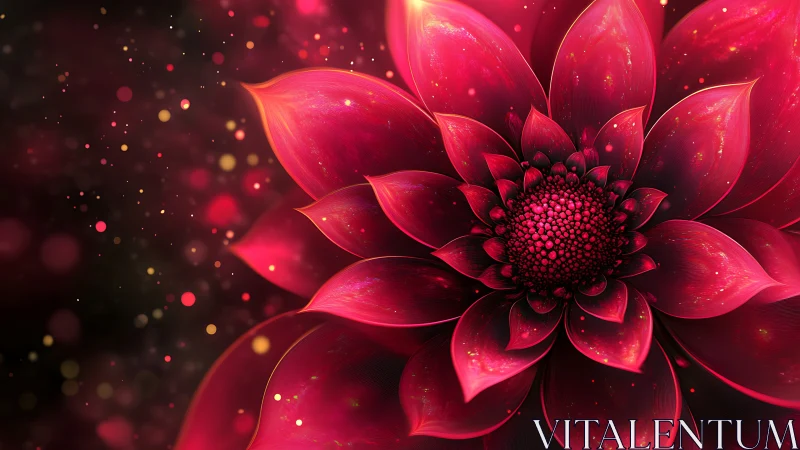 Luminous Red Flower with Glowing Particle Effects.