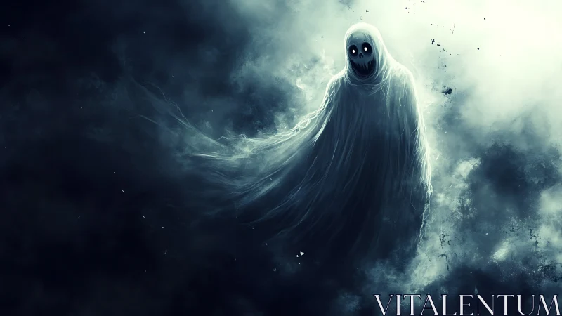 Ghostly wraith drifts through stormy monochrome mist