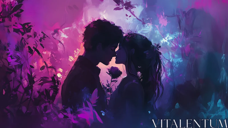 Silhouetted Couple in Neon Florals.