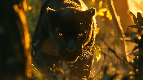 Golden Hour Panther Commands the Amber Jungle Realm