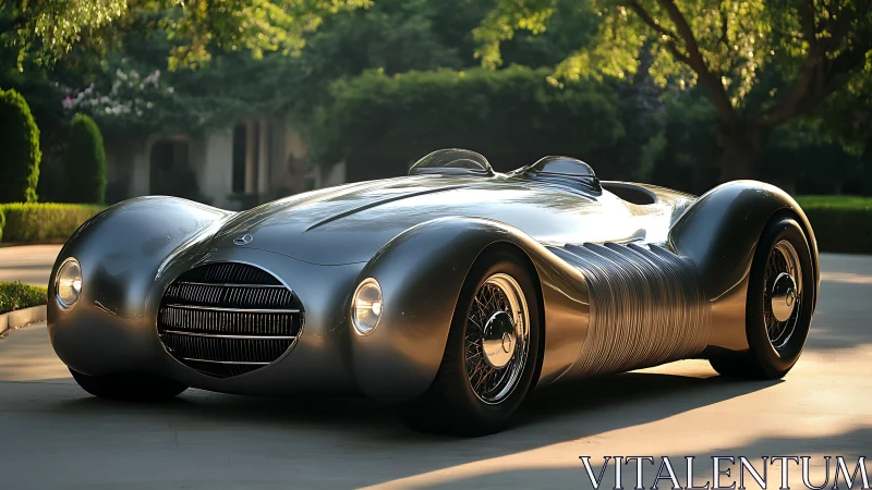 Streamlined retro-futurist roadster with sculpted aero volumes.
