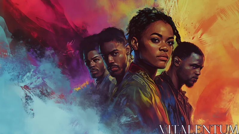 Chromatic group portrait with dynamic atmospheric gradients.