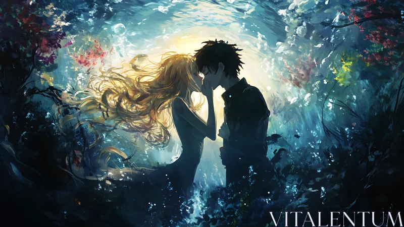 Underwater starlight embrace between two quiet dreamers.