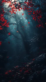 Crimson Canopy: Where Scarlet Leaves Dance Through Enchanted Shadows