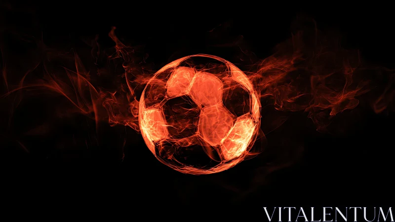 Glowing fiery soccer ball rendered with swirling flame effects
