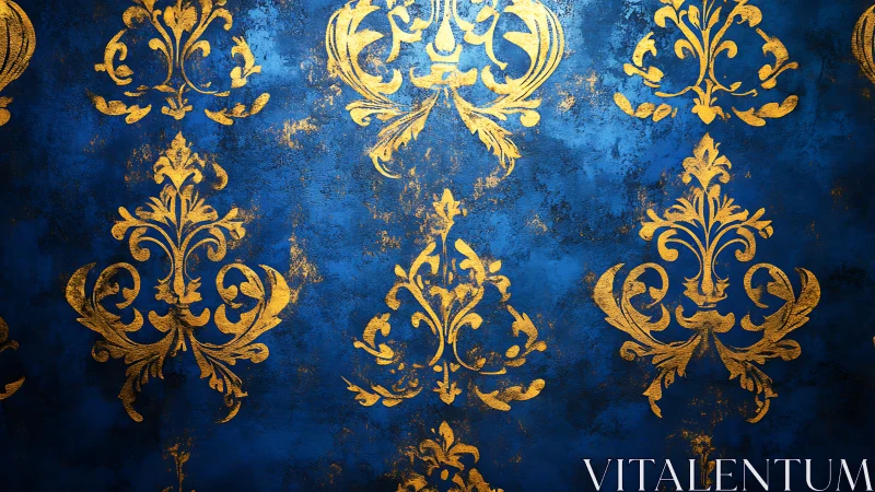 Royal damask dreams in burnished gold on midnight blue.