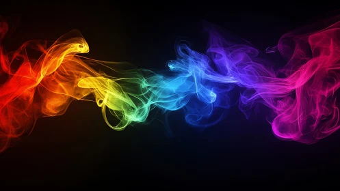 Vibrant rainbow smoke swirls across a deep black void
