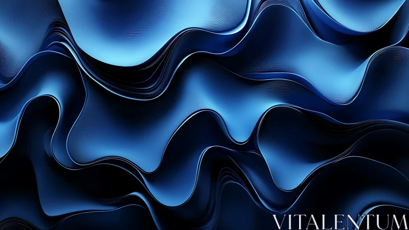Blue metallic waves form layered abstract surface geometry