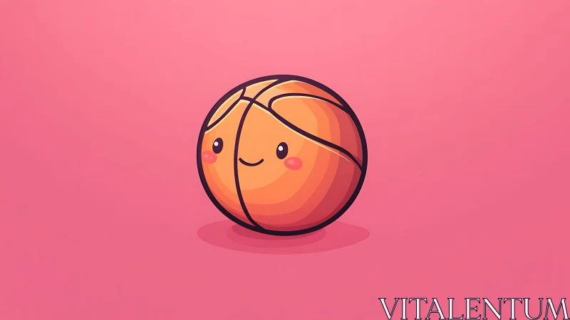 Minimalist cartoon basketball with face on pink backdrop.