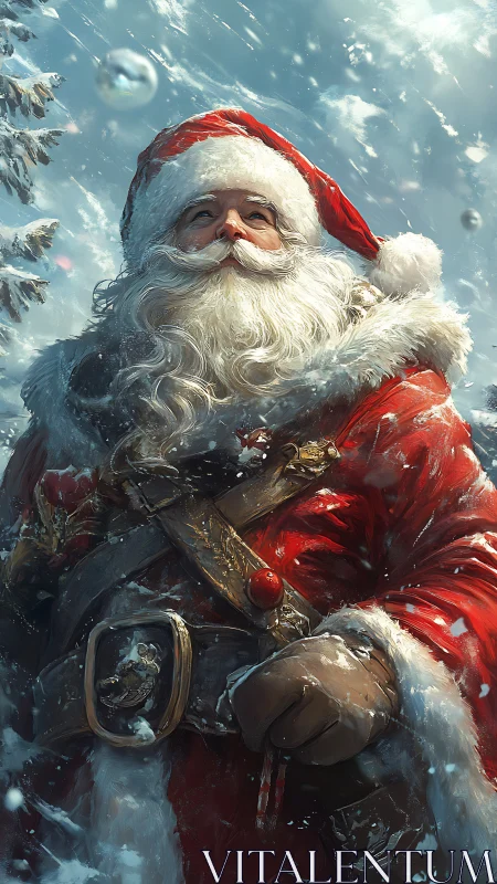 Majestic winter Santa in dramatic digital portrait.