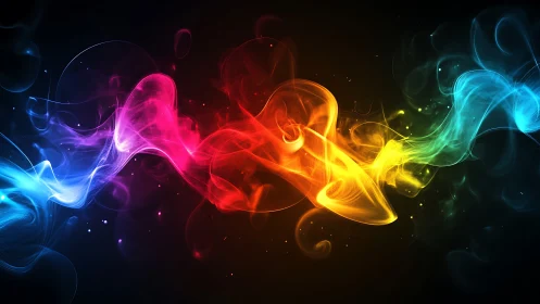 Vibrant rainbow smoke swirls glow across a dark void