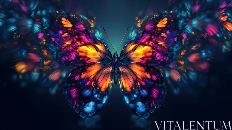 Nebula-winged butterfly ignites the night in radiant bloom.