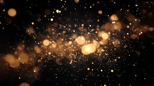 Golden particles drift across a deep cosmic void.