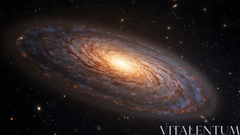 Spiral galaxy core glowing with golden stellar dust field.