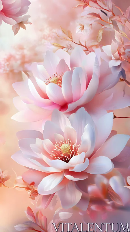 Luminous Pink Lotus Blooms in Soft Ethereal Haze.