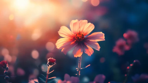 Backlit Cosmos Flower at Golden Hour.