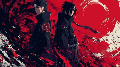 Rival shadows carve a crimson storm across the sky