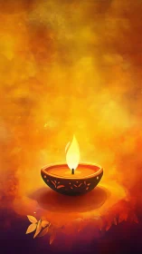 Single decorative oil lamp with bright flame on warm backdrop.