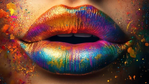 Radiant rainbow lips glow with bold metallic color