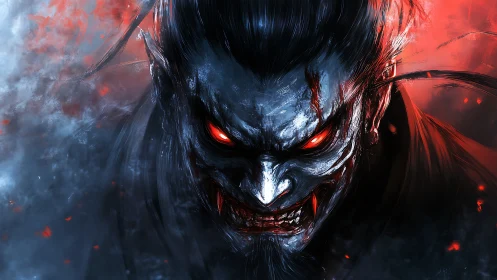 Demonic vampiric portrait with high contrast lighting and red glows