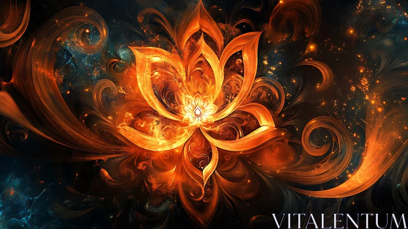 Fiery lotus-shaped fractal pattern forms within dark space