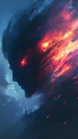 Blazing spectral silhouette dissolving into cosmic embers.