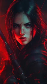 Scarred warrior portrait under cinematic red rim lighting.