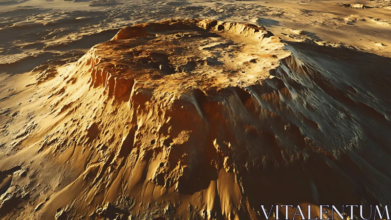 Aerial stratigraphic survey of eroded martian impact mesa.