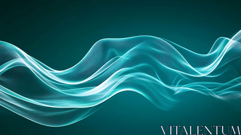 Cyan luminous wavefront ribbons on dark teal digital gradient