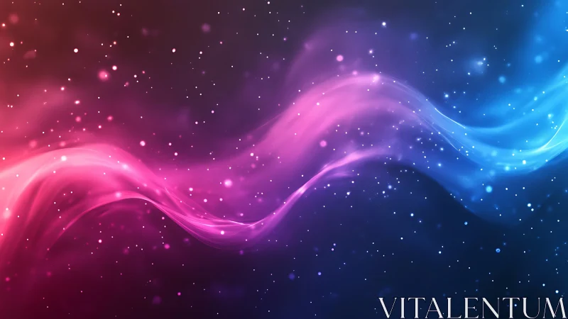 Colorful light waves flow diagonally across a starry backdrop